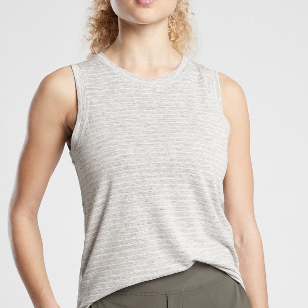 Athleta Breezy Tank Grey Marled Stripe Sleeveless XS Top‎